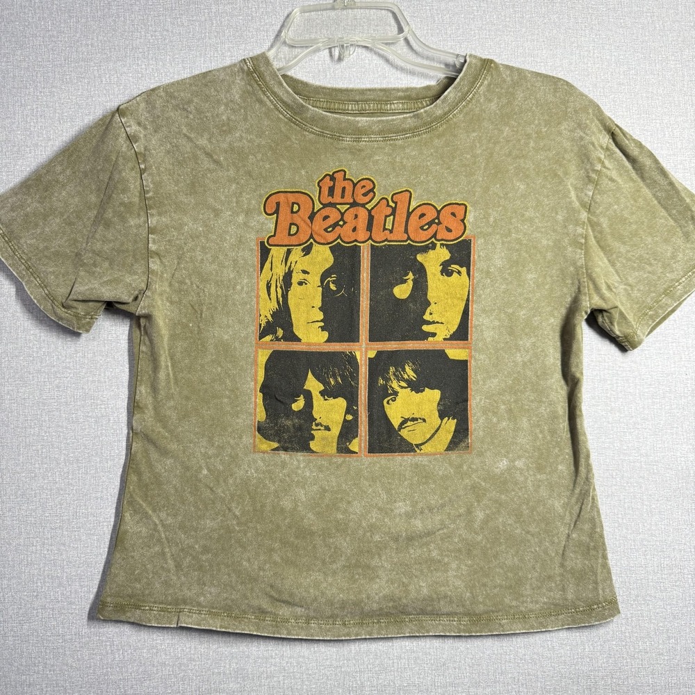 The Beatles Shirt Womens‎ XS Green Washed Graphic Crew Neck Short Sleeve Tee